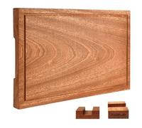 Wooden Cutting Boards For Kitchen Real Solid Sapele Wood Chopping Board One Piece Thick Hard No Glue Non Toxic With Juice Groove And Stand All Whole Single Wood Butcher Block (18 * 12 * 1.2Inch)