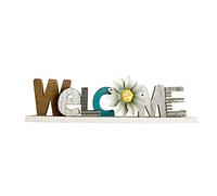 Wooden Daisy Flower Cutout Welcome Letters Sign Countertop Décor Kitchen Fireplace Mantel Centerpiece Decoration Free Standing Rustic Wood Cutout Letters Accents Table Top Shelf Decor 3.75"H