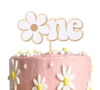 Wooden Daisy One Birthday Cake Topper - First/1st Birthday Daisy Party Decoration，Boho Daisy Flower Topper，Retro Groovy Daisy Birthday Party. Girl Kids Birthday Supplies.