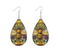 Wooden dangle earrings for women African wood hoop Ethnic Style Dangle Earrings for halloween Fashion Jewellery Gift Supplies Stained Glass Bumble Bee leaf aretes vintage para mujer