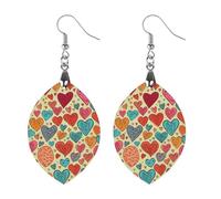 Wooden Dangle Earrings for Women Lightweight Colorful Heart Pattern Earrings Elegant Gift for Wedding, Apricot shaped, Wood, Wood