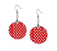 wooden dangle earrings for women lightweight earrings red white polka dot earrings elegant gift for wedding, Circular, Wood, Wood