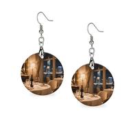 wooden dangle earrings for women lightweight earrings red wine background earrings elegant gift for wedding, Circular, Wood, Wood
