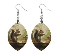 wooden dangle earrings for women lightweight earrings squirrel earrings eats nuts earrings gift elegant wedding, Apricot shaped, Wood, Wood