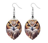 Wooden Dangle Earrings for Women Lightweight Earrings Watercolor Earrings Cool Owl Head Elegant Gift for Wedding, Apricot shaped, Wood, Wood