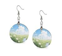 Wooden Dangle Earrings for Women Lightweight Elegant Spring Daisy Earrings Elegant Daisy Flower Earrings Elegant Gift for, Circular, Wood, Wood