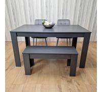 Wooden Dark Grey Arrow Design Dining Set with Velvet Chairs & Bench