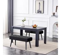 Wooden Dark Grey Arrow Design Dining Set with Velvet Chairs & Benches