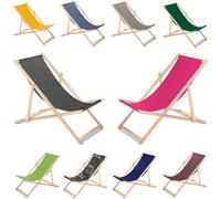Wooden Deck Chair Beech Wood Foldable 3-Step Backrest Adjustment [21 Colours] UK