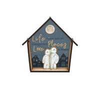 Wooden Decor: Metal Couple Figurine & Plywood House Ornament -'Life Takes You to Unexpected Places, Love Brings You Home'