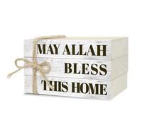 Wooden Decorative Book Stack for Table & Living Room Bookshelf - Christian Farmhouse Style, May Allah Bless This Home Decor (L24)