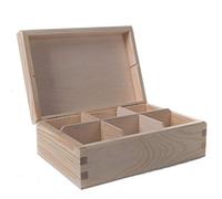 Wooden Decorative Box with 6 Compartments | 22 x 16.5 x 8 cm | Accessories Storage Case Tea Bag Sewing Jewellery Caddy Organiser Divided Sections| Natural Unpainted & Untreated Wood for Craft