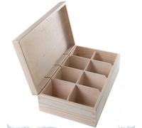 Wooden Decorative Box with 8 Compartments | 29 x 16.5 x 8 cm | Accessories Storage Case Tea Bag Sewing Jewellery Caddy Organiser Divided Sections| Natural Unpainted & Untreated Wood for Craft