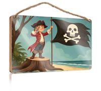 Wooden Decorative Plaque A Pirate Stands On A Tree Stump Holding A Telescope And A Flag Office Decor For Wall Funny Porch Decorations(20X30CM)