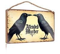 Wooden Decorative Plaque Two Crows Facing Each Other With The Text "Attended Murder" In Gothic Font. Office Decor For Wall Funny Porch Decorations(20X30CM)