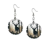 Wooden Deer Silhouette Earrings for Women Lightweight Dangle Earrings Ethnic Geometric Round Earring Vintage Retro Jewelry Gift for Daily Wear Wedding Party Graduation