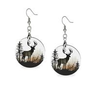 Wooden Deer Silhouette Earrings for Women Lightweight Dangle Earrings Ethnic Geometric Round Earring Vintage Retro Jewelry Gift for Daily Wear Wedding Party Graduation