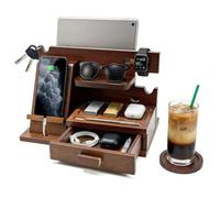 Wooden Desk & Bedside Table Organiser with Men's Bedroom Accessories Drawer - All-in-One Stand for Keys, Wallet, Watch | Birthday, Father's Day, Valentine‘s Day Gifts for Men, Him, Dad, Husband-small