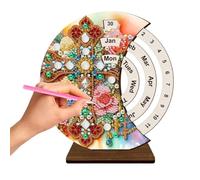 Wooden Desk Calendar | 3D Rhinestone Art Project for Wood Perpetual Calendar Building Kit - Desk Stand & Table Ornament For Classroom Hotel Apartment Bedroom School