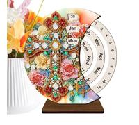 Wooden Desk Calendar, Artistic Kit Perpetual Calendar with Crystals Craftsmanship - Home Decoration, Desk Stand for School Apartment Dormitory Hotel