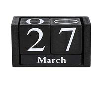 Wooden Desk Calendar Blocks, Small Vintage Desktop Perpetual Calendar Wood Blocks Date Month Display Desk Calendar Cubes for Home Office Decoration(Black)