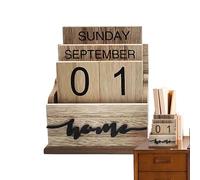 Wooden Desk Calendar, Desk Calendar Blocks,Retro Multi-Function Perpetual Calendar - Rustic Calendar for Bedrooms, Decorative Date Blocks for Living Rooms