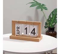 Wooden Desk Calendar,Perpetual Desk Calendar,Standing Flip, Flip Chart Page Turning Calendar Reusable Home Calendar Ornament for Home Office Decor, Foldable and Reusable (brown), ornamental calen
