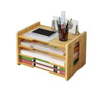 Wooden Desk File Organiser, A4 Paper Letter Tray Desktop File Holder Document Storage Rack Desk Tidy Organiser for Home Office Supplies(js05,Cherry Wood)