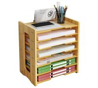Wooden Desk File Organiser, A4 Paper Letter Tray Desktop File Holder Document Storage Rack Desk Tidy Organiser for Home Office Supplies (js05-2,Cherry Wood)