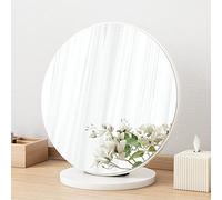 Wooden desk mirror, wooden makeup mirror, desktop makeup HD makeup mirror, bedroom, bathroom, office, jewelry store, barber shop, simple household round mirr(Size:30cm,Color:Warm White)