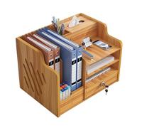 Wooden Desk Organiser,4 Tiers Desk Tidy Organizer Desktop Organizer File Rack Book Organiser DIY Office Supplies Storage Stationary Organiser for Home,Office (With drawer)