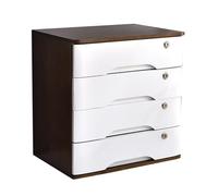 Wooden Desk with Lockable Four Der Cabinet for Office Documents and Files (Walnut & White) Slish Solut for Home & Office