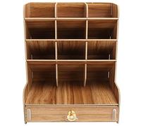 Wooden Desktop Organizer, Large Capacity DIY Pen Holder Storage Box with Drawer Organizer for Desk Stationary Easy Assembly Home Office School Art Supplies