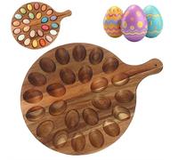 Wooden Deviled Egg Platter,24 Holes Reversible Egg Tray with Handle for Easter and Parties,Round Solid Wood Charcuterie Board for Kitchen Countertop,Farmhouse Fresh Eggs Holder,13 Inch
