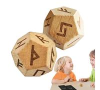 Wooden Dice - Elder Futhrk Divination Game 2 Pieces, Engraved Alphabet Oracle, Metaphysical Meditation Accessory/Pocket Size Travel Runestones,