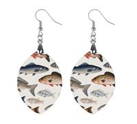 Wooden Different Fish Earrings for Women Lightweight Dangle Earrings Ethnic Geometric Apricot Shaped Earring Vintage Retro Jewelry Gift for Daily Wear Wedding Party Graduation