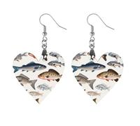 Wooden Different Fish Earrings for Women Lightweight Dangle Earrings Ethnic Geometric Heart-Shaped Earring Vintage Retro Jewelry Gift for Daily Wear Wedding Party Graduation