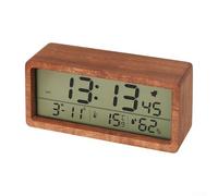 Wooden Digital Alarm Clock, Large LED Display Wood Grain Alarm Clock, Temperature And Humidity Sensors, For Bedside Bedroom(Billy Brown)