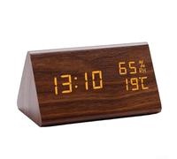 Wooden Digital Alarm Clock with Indoor Climate Display for Living Room or Office (brown)
