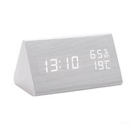 Wooden Digital Alarm Clock with Temperature and Humidity Display LED Screen Vanity Mirror for Bedroom, Office Desk Decor(white)