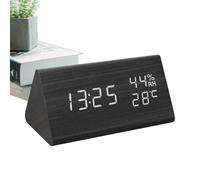 Wooden Digital Clock - Wooden Alarm Clock Smart LED Digital Clock Wooden Digital Alarm Clock with Humidity and Temperature - Large Numbers, Adjustable Brightness, Voice Control