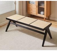 Wooden Dining Bench with Rattan Seat - Backless Design for Dining Room, Entryway, Poolside, Gardens, or as an End-of-Bed Bench