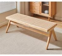 Wooden Dining Bench with Rattan Seat - Backless Design for Dining Room, Entryway, Poolside, Gardens, or as an End-of-Bed Bench