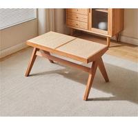 Wooden Dining Bench with Rattan Seat - Backless Design for Dining Room, Entryway, Poolside, Gardens, or as an End-of-Bed Bench