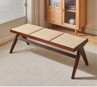 Wooden Dining Bench with Rattan Seat - Backless Design for Dining Room, Entryway, Poolside, Gardens, or as an End-of-Bed Bench