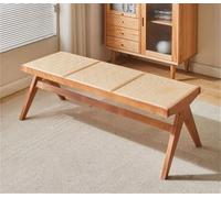 Wooden Dining Bench with Rattan Seat - Backless Design for Dining Room, Entryway, Poolside, Gardens, or as an End-of-Bed Bench