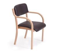Wooden Dining Chair with Armrests Modern Upholstered Seat for Kitchen Living Room Office Lounge Reception Café - Max Weight Capacity 150kg
