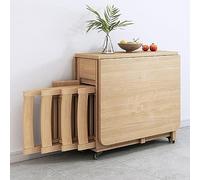 Wooden Dining Table Set, Extendable Drop Leaf Design, Foldable with 4 Chairs, 1 Drawer, Moveable Wheels for Small Spaces