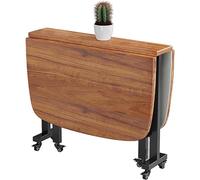 Wooden Dining Table with Wheels - Foldable Extendable Design, Space-Saving Drop Leaf for Coffee & Restaurant, Mobile and Perfect for Small Spaces, Brown 120x70cm