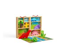 Bigjigs Toys Dinosaur Play Box - Wooden Playset with 5 Dinosaurs & 2 Fold-Out Play Mats, Portable Dinosaur Toy Wooden Dolls House, Montessori Toys for 18 months +